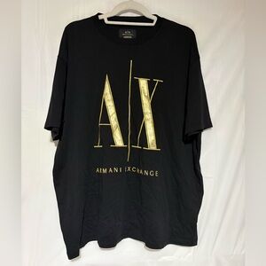 Armani Exchange Black Tee with Metallic Gold AX Print